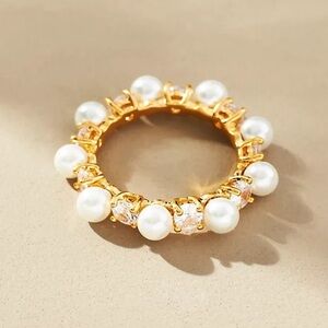 Anthropologie Pearl & Crystal Eternity Band Ring